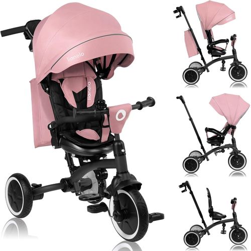 Kgabery-1tris Plus Tricycle Multifonctionnel De 9 Mois À 5 Ans Jusqu'à 25 Kg,Poussette Bébé,Grandes Roues En Pu Siège Pivotant Dossier Réglable À360° Réglage Dossier Sans Outils