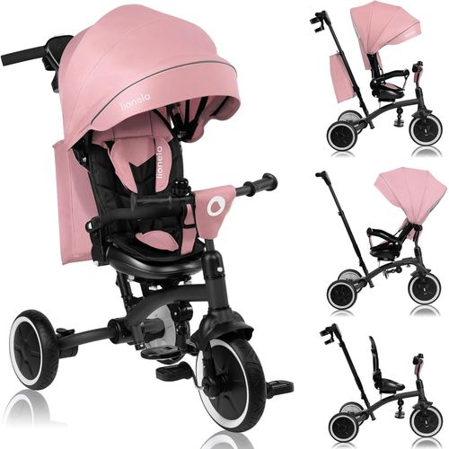 Kgabery-1tris Plus Tricycle Multifonctionnel De 9 Mois À 5 Ans Jusqu'à 25 Kg,Poussette Bébé,Grandes Roues En Pu Siège Pivotant Dossier Réglable À360° Réglage Dossier Sans Outils