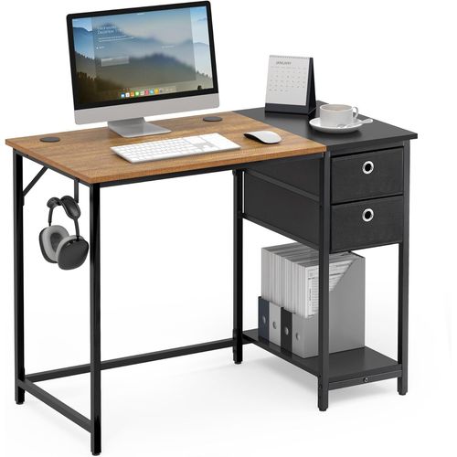 Kgabery-1bureau D'ordinateur,Table De Bureaux Avec 2 Tiroirs Et Étagères De Rangement,Gain D'espace Pour Bureau À Domicile Chambre,Marron Rustique Et Noir,120x60x76cm