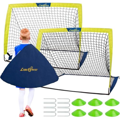 Kgabery-1cage De Foot,Lot De 2 But De Foot Enfant Exterieur Avec 6 Cônes De Football Et Sac De Transport,120 * 90 * 90cm Cages Et Mini Buts Pliable Pour Le Jardin Et La Maison