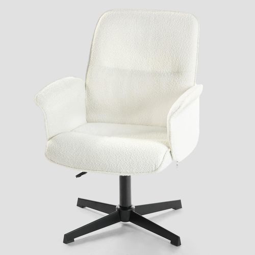 Kgabery-1chaise De Bureau Fauteuil Coiffeuse Chambre Ergonomique Siège Pivotant Hauteur Réglable Avec Accoudoir En Bouclette Sans Roulettes Capacité 120 Kg Blanc,66x63x82-94cm