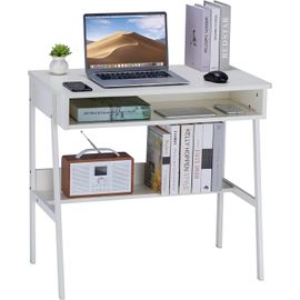 Kgabery-1w80 Bureau D'ordinateur Petit Bureau Avec Espace De Rangement En Bois D'angle Table D'ecriture Bureau D'etude Station De Travail Dejeu Table D'étude À Domicile Chambre Blanc