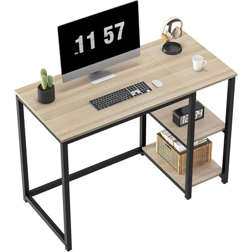 Kgabery-1bureau D'ordinateur 100 Cm Avec 2 Étagères,Grand Espace De Rangement,Table Moderne Pour Étude,Ordinateur Portable,Beige