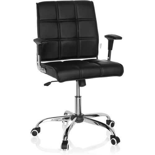 Kgabery-1719000 Chaise De Bureau,Chaise Pivotante Ernesto Noir Au Design Rétro,Avec Accoudoirs,Dossier Dossier Matelassé,Inclinable,Piètement En Acier Chromé,Réglable En Hauteur,Assise Large