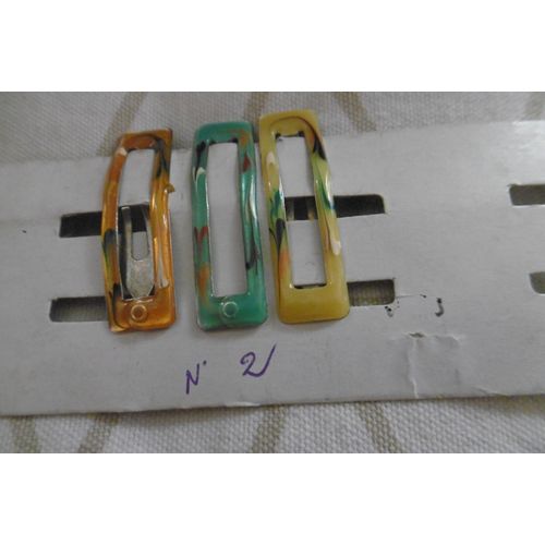 Barrette Pince Métal Plastifié Rectangulaire N° 2 : Lot De 3 Assorties