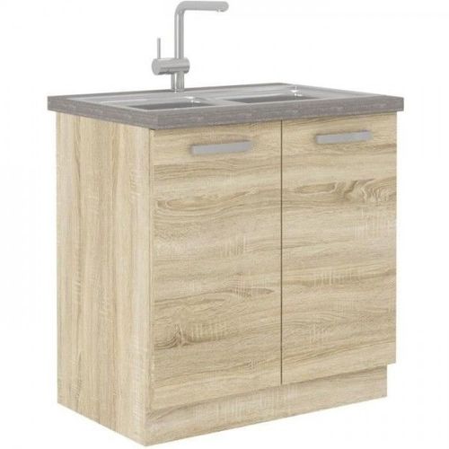 Lassen Meuble Bas De Cuisine Sous Évier L 80 Cm - Décor Chene Clair Sonoma