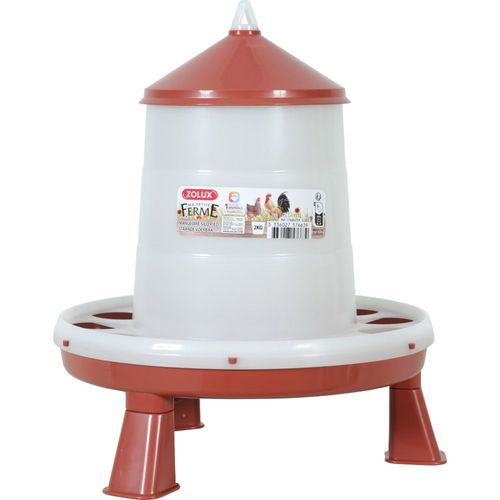 Mangeoire Silo En Plastique Avec Pieds, Capacité 2 Kg, Rouge Basse Cour