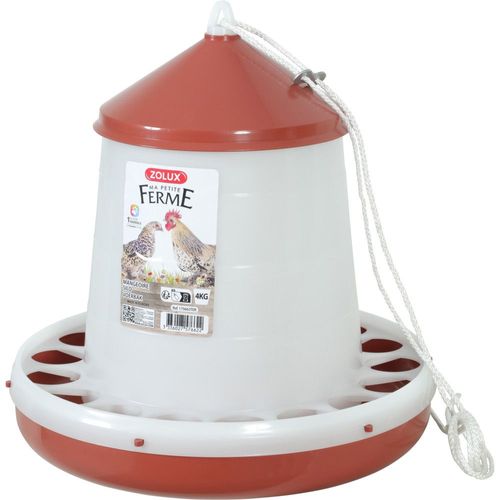 Mangeoire Silo En Plastique Rouge, Capacité 4 Kg, Basse Cour