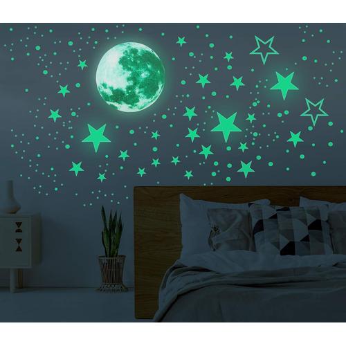 Stickers muraux phosphorescents lune et étoiles - Décoration adhésive pour chambre d'enfants