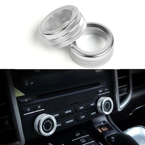 Autocollant D'anneau De Décoration De Bouton D'autoradio, Bouton De Volume De Voiture Argenté Chromé, Couvercle Kiev Illage De Commutateur Audio, Broderie Porsche 911, Audi Macan 718, 2 Pièces