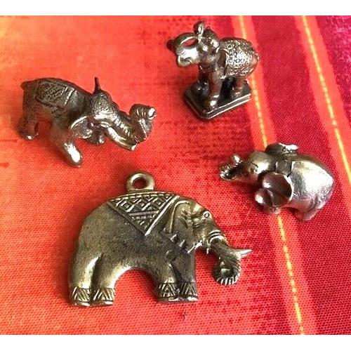 LOT 4 statuette amulette laiton figurine animal ELEPHANT Cambodge