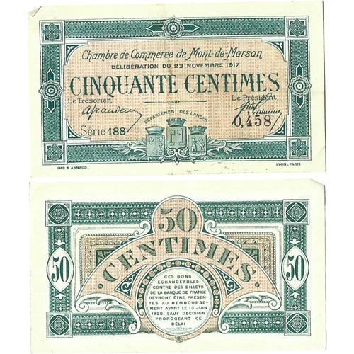 France - Billet - Chambre De Commerce De Mont-De-Marsan - 50 Centimes - 1917 - Jp.082.18 - 15-132