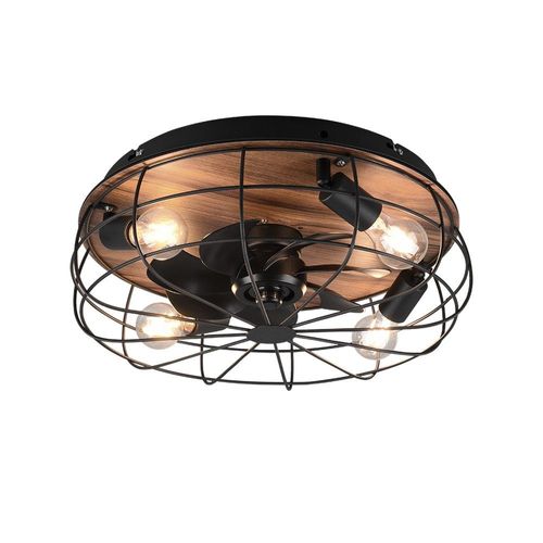 Reality Trondheim Ventilateur De Plafond Trondheim Moderne À 4 Lumières, Noir Mat, Effet Bois, Télécommande