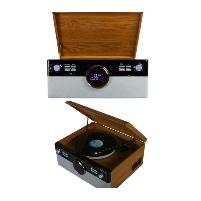 Optex - Platine Disque Vinyle Vintage BOIS avec radio  bluetooth/FM/USB/RCA/AUX/Télécommande/Lecteur CD Cassette Platine Vinyle HQ  - Platine - Rue du Commerce