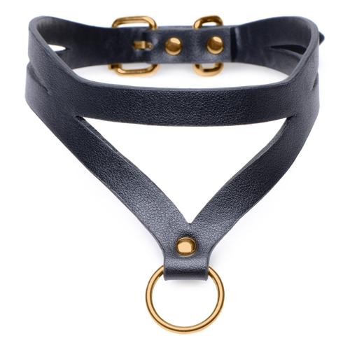 Bondage Baddie Black & Gold Collar With O-Ring