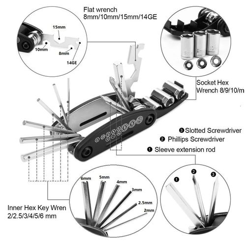 Kit D'outils De Réparation De Vélo Multifonctionnel, Mini Outil De Réparation De Vélo De Poche, Tournevis Portable, Outils De Cyclisme, 16 En 1