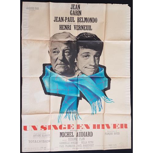 Un Singe En Hiver - Monkey In Winter * Film 1962 Henri Verneuil * Affiche De Cinéma Originale 120x160 Cm * Movie Poster - Dessin Jouineau Bourduge * Jean Gabin ; Jean-Paul Belmondo - Michel Audiard