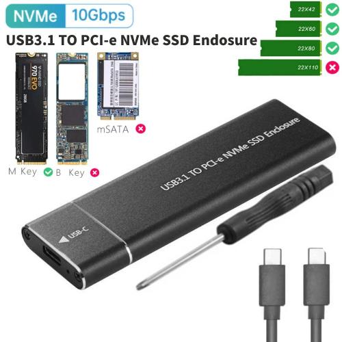 Boîtier de disque dur externe, M.2 NGFF/NVcloser, SSD, NVMe, USB