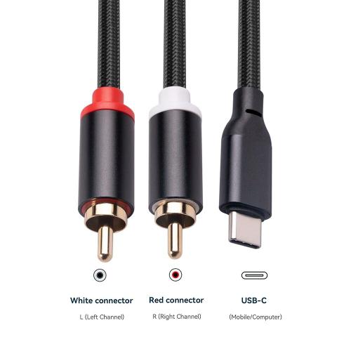 Câble Audio USB type-c vers 2 RCA, 1m/2m, avec Jack 2rca, pour iPhone, samsung, Xiaomi, haut-parleur, pour Home cinéma et TV