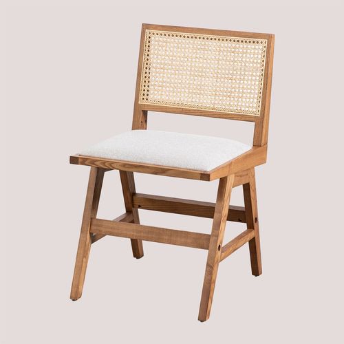 Pack De 4 Chaises De Salle À Manger En Bois De Frêne Et Rotin Rembourrées Lali Marron Cendré