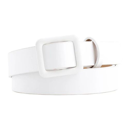 Ceinture En Cuir Pu Pour Femmes, 107cm, Couleur Unie, Étroite, Fine, Carrée, Lisse, Décorative, Pour Jeans