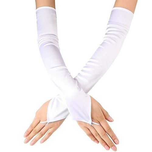 Gants En Satin Élastiques De 49cm De Long Pour Femmes, Crochet De Doigt, Sans Doigts, De Luxe, Pour Robe De Dîner, Mitaines Longues