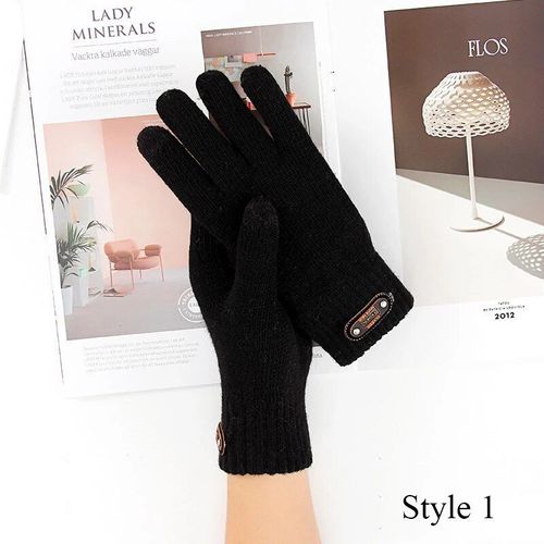 Winter Wool Knit Thicken Men Gloves Touch Screen Warm Full Finger Mittens Five Finger Glove Outdoor Fleece Riding Driving Gloves