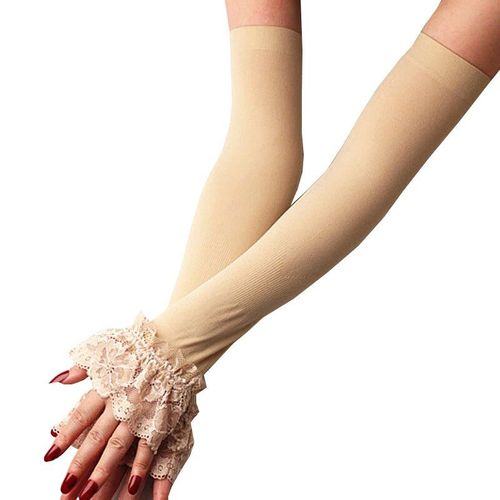 Gants De Conduite À Manches Élastiques Ice Injlace Pour Femmes, Mitaines Longues Sans Doigts, Crème Solaire D'été, Noir Et Blanc, 1 Paire