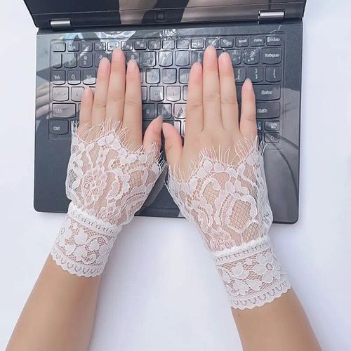 Faux Manchettes Évasées Féeriques, 2 Pièces, Manchette De Bras En Dentelle Noire Et Blanche À Pois, Chauffe-Poignet Pour Femme Et Fille, Décor De Manchettes À Main