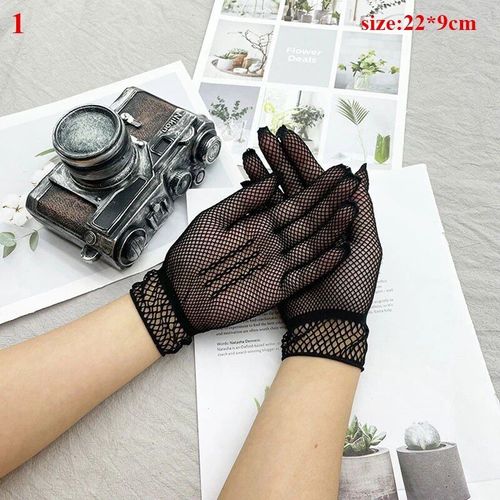 Gants Résille En Maille Noire Et Blanche Pour Femmes, Gants De Poignet En Dentelle Avec N¿Ud, Doigt Complet, Gants De Conduite Résistants Aux Uv, Gants En Résille Transparents Pour Dames