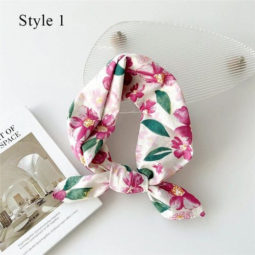 Écharpe Carrée En Lin De Coton À Petites Fleurs Fraîches Pour Femmes, Bandanas De Mode, Petits Châles Décoratifs Pour Dames, Écharpes Pour Le Cou, 58cm