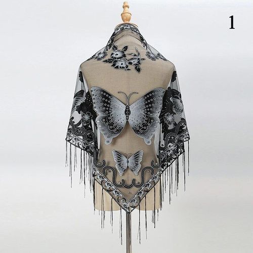 Grand Foulard Brodé Papillon Pour Femmes, Élégant, De Luxe, Poncho, Triangle, Châle, Protection Solaire, Pour La Plage, Été