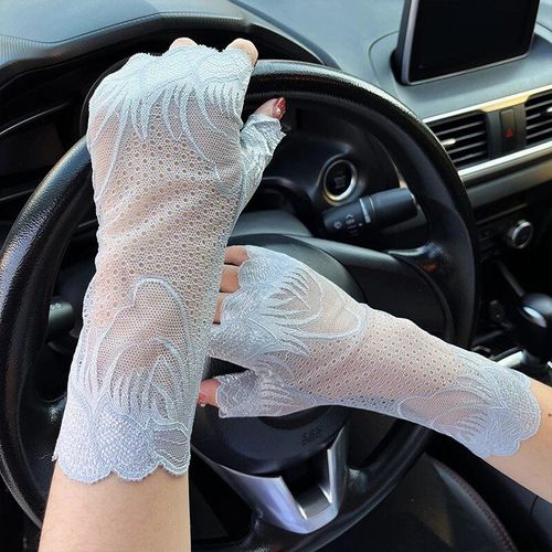 Gants Sans Doigts Anti-Uv Ultra-Fins Avec Sensation De Glace, Mitaines En Maille Respirante, Gants De Conduite, Dentelle Brodée, Crème Solaire, Été