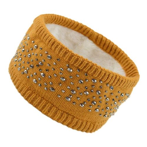 Serre-Tête En Velours Et Diamant Argenté Pour Femme, Bandeau Tricoté Avec Doublure Polaire, Serre-Tête Avec Strass, Chauffant Pour Les Oreilles, Pour L'extérieur Et L'hiver