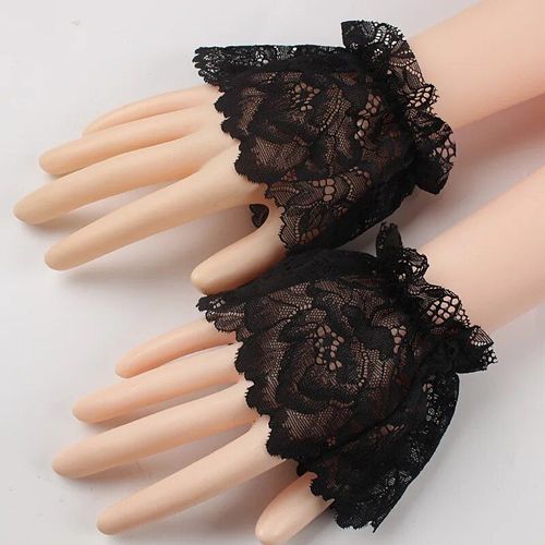 Manchettes En Dentelle À Pois, 2 Pièces, Doux, Féerique, Fausse Manches Évasées, Décoration De Chemisier, Poignets Élastiques, Manchettes Au Coude