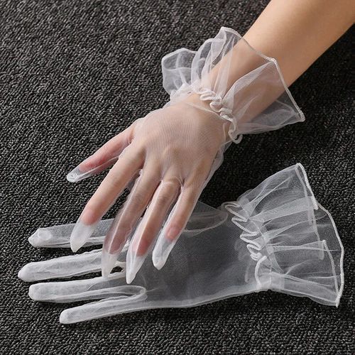 Gants Courts En Tulle Ultra Fins Pour Femmes, Dentelle De Gaze Transparente, Gants En Maille De Mariage, Gants De Poignet Élastiques, Gants Noirs