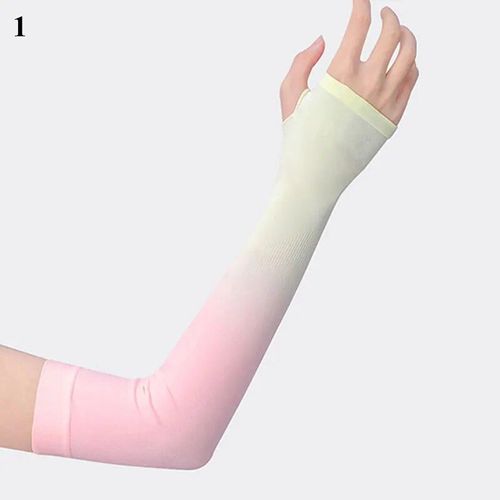 Gants De Conduite Longs Sans Doigts, Couleur Dégradée, En Soie Glacée, Couverture De Bras Élastique, Protection Solaire, Cool, Été