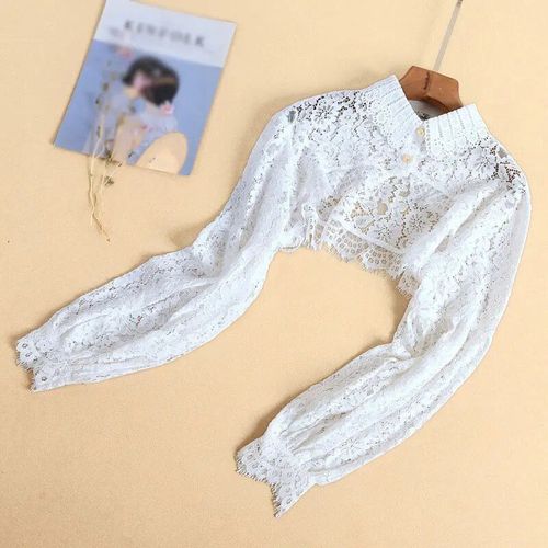 Chemisier À Manches Longues Bouffantes Pour Femmes, Demi-Top, Blouse À Volants, Faux Col, Fleurs Françaises, Pull Détachable, Accessoires Décoratifs