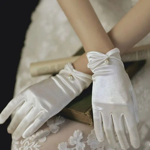 Gants De Mariage En Satin Pour Femmes, Élégants, Avec N¿Ud En Dentelle Perlée, Fins, Courts, Élastiques, Pour Le Cyclisme Et La Conduite, Été
