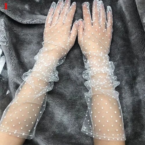 Gants Courts En Tulle Et Dentelle Extensible Pour Femmes, Mitaines À Doigts Complets, Gants De Désherbage À Pois Blancs Et Noirs, Automne Et Été