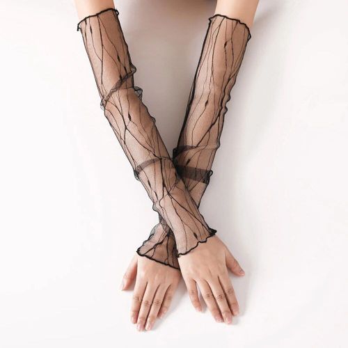 Manchettes En Dentelle De Soie Glacée Pour Femmes, Sexy, Protection Solaire, Longues Mitaines Sans Doigts, Manches De Cyclisme, Gants De Conduite, Gants En Dentelle À Manches Élastiques