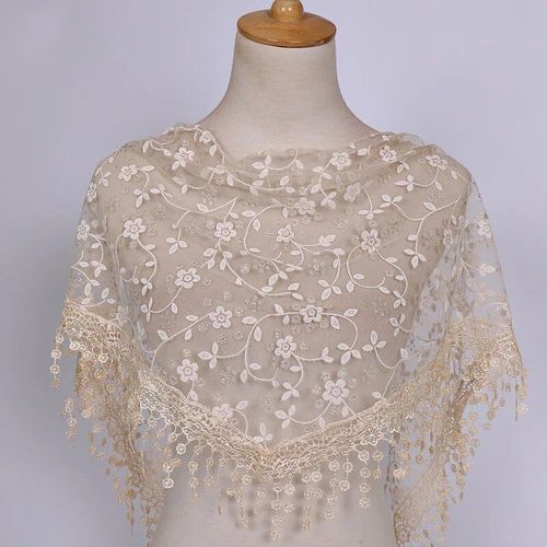 Écharpe Triangulaire Transparente À Pampilles En Dentelle Florale Pour Femmes, Écharpes Évidées, Châles De Dame, Écharpe De Sauna, Voile De Vacances De Plage, Mode