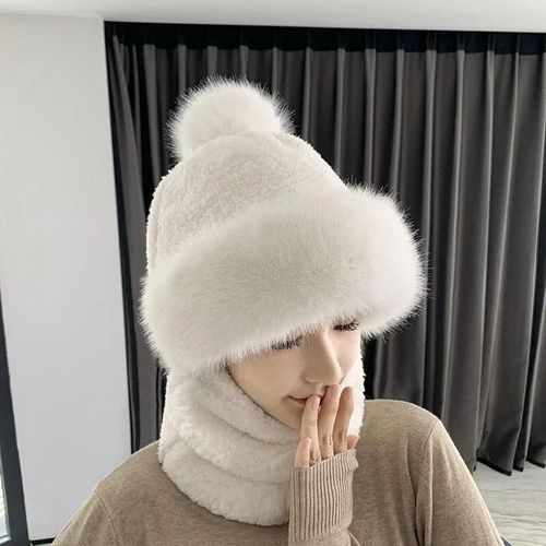 Écharpe D'hiver En Fausse Fourrure Pour Femme, Super Épaisse, Peluche, Pulls, Chapeau, Casquettes, Coupe-Vent, Extérieur, Cache-Cou, Écharpes, Gris, Ensembles De Chapeaux De Ski