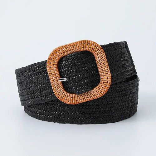 Ceinture Tressée Élastique Pour Femmes, Style Rétro Bohème, Fausse Paille, Boucle Carrée Ajustable, Pour Robe En Jean