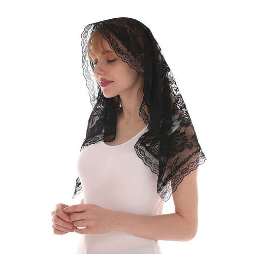 Voile De Mariage Imprimé Fleur Rose En Dentelle De Style Espagnol, Écharpe De Sauna Bandana, Châle De Prière D'église, Foulard De Gaze De Mariée