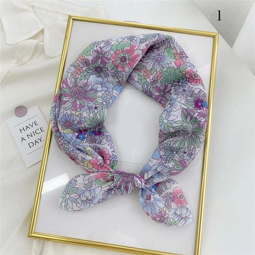 Petit Foulard Carré En Coton Et Lin À Imprimé Floral Pour Femme, Châle Enveloppant Idéal Pour Le Bureau Et La Raq, Bandana, 58x58cm
