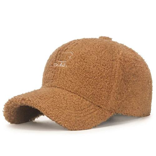 Casquette De Baseball En Laine D'agneau Pour Femmes, Chapeau De Soleil Chaud Et Moelleux Avec Lettres Brodées, Casquette Décontractée À Visière Réglable, Automne Et Hiver