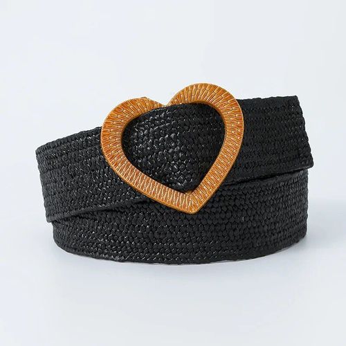 Ceinture Large Tressée En Fausse Paille Pour Femme, C¿Ur D'amour Bohème, Environnement Tressé Élastique, Monochromatique, Tissage De Document En Lin, Ceinture Pour Robe Et Jean