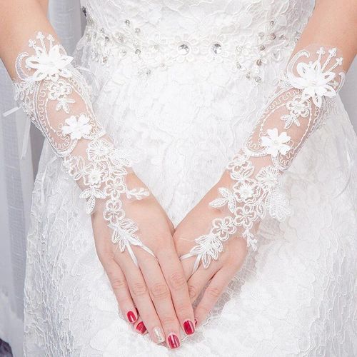 Gants De Mariage Sans Doigts Pour Femmes, Super Féerique, Manches À La Main, Dentelle Exquise, Broderie De Fleurs, Perles, Décoration À La Main, Mitaines