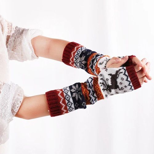 Manchettes Pour Femmes, Gants Tricotés Sans Doigts, Mitaines De 32cm De Long, Guantes, Cerf, Flocon De Neige